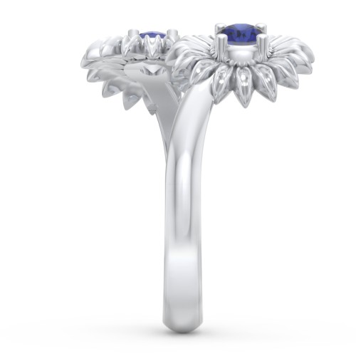 Sunflower Birthstone Bypass Ring – Sterling Silver with Blue Sapphire