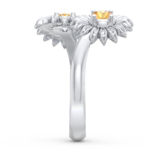 Sunflower Birthstone Bypass Ring – Sterling Silver with Citrine