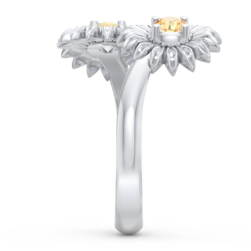 Sunflower Birthstone Bypass Ring – Sterling Silver with Citrine