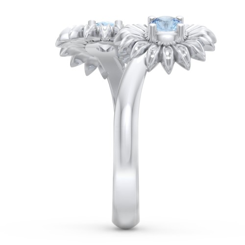 Sunflower Birthstone Bypass Ring – Sterling Silver with Blue Topaz