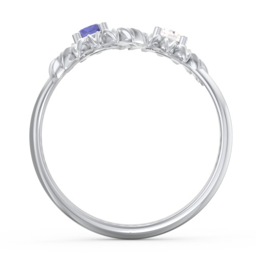Sunflower Birthstone Bypass Ring – Sterling Silver with Cubic Zirconia and Blue Sapphire