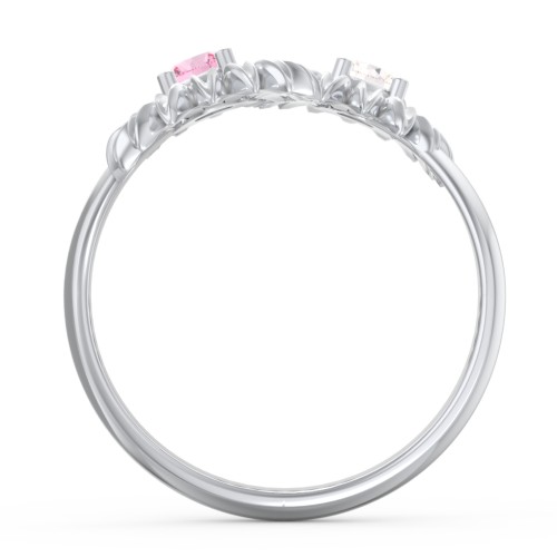 Sunflower Birthstone Bypass Ring – Sterling Silver with White Premium Zirconia and Pink Tourmaline