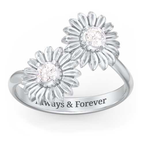Sunflower Birthstone Bypass Ring – Sterling Silver with Diamond
