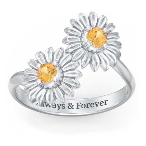 Sunflower Birthstone Bypass Ring – Sterling Silver with Citrine