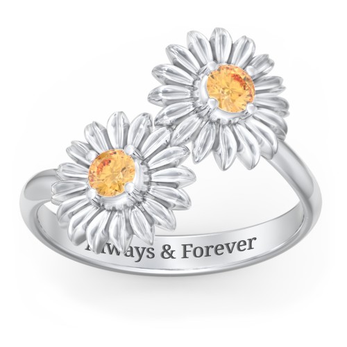 Sunflower Birthstone Bypass Ring – Sterling Silver with Citrine