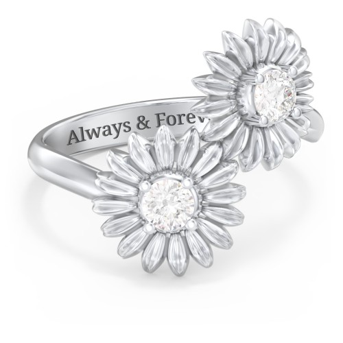 Sunflower Birthstone Bypass Ring – Sterling Silver with Diamond