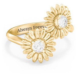 Sunflower Birthstone Bypass Ring in 10K Solid Yellow Gold with Diamond