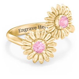 Sunflower Birthstone Bypass Ring in 10K Solid Yellow Gold with Pink Tourmaline