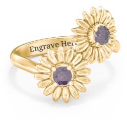 Sunflower Birthstone Bypass Ring in 10K Solid Yellow Gold with Alexandrite