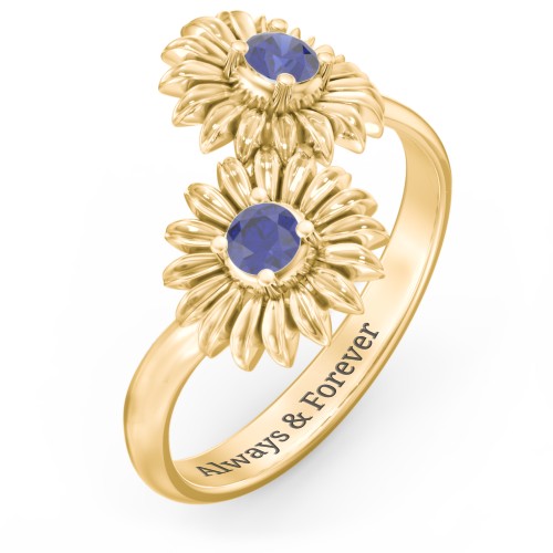 Sunflower Birthstone Bypass Ring – 10K Yellow Gold with Blue Sapphire