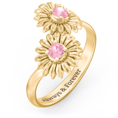Sunflower Birthstone Bypass Ring – 10K Yellow Gold with Pink Tourmaline