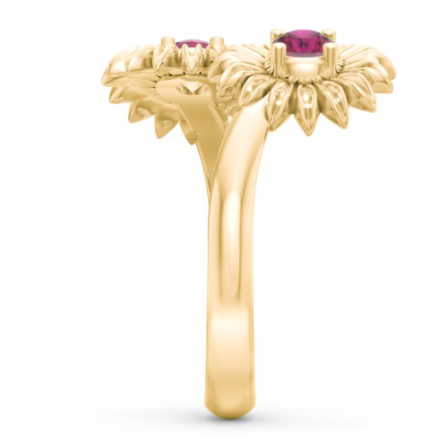 Sunflower Birthstone Bypass Ring – 10K Yellow Gold with Ruby