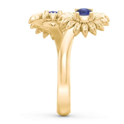 Sunflower Birthstone Bypass Ring – 10K Yellow Gold with Blue Sapphire