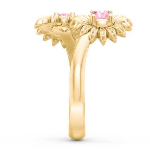 Sunflower Birthstone Bypass Ring – 10K Yellow Gold with Pink Tourmaline