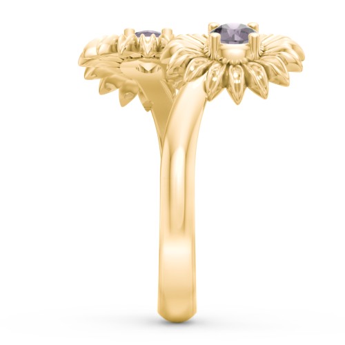 Sunflower Birthstone Bypass Ring – 10K Yellow Gold with Alexandrite