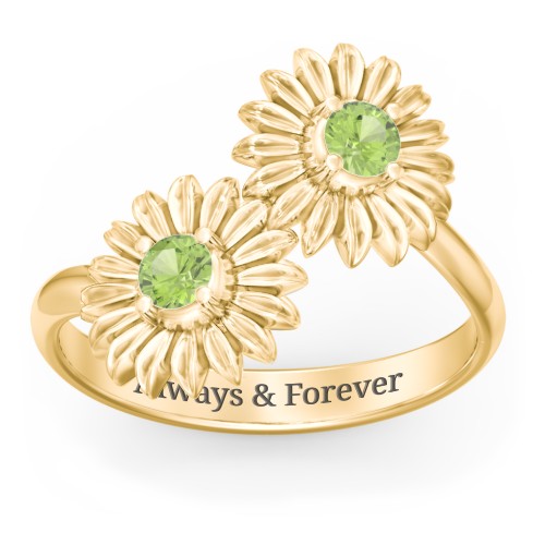 Sunflower Birthstone Bypass Ring – 10K Yellow Gold with Peridot