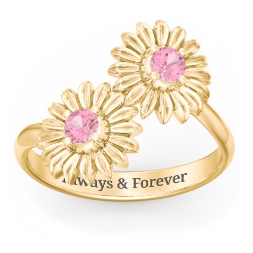 Sunflower Birthstone Bypass Ring – 10K Yellow Gold with Pink Tourmaline