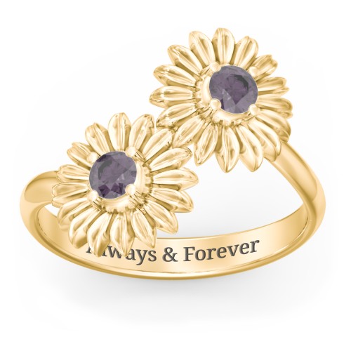Sunflower Birthstone Bypass Ring – 10K Yellow Gold with Alexandrite
