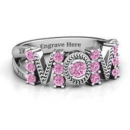 Split Shank Stone Filled MOM Ring in 925 Sterling Silver with Pink Sapphire