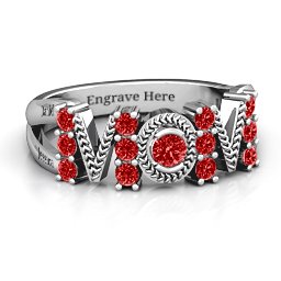 Split Shank Stone Filled MOM Ring in 925 Sterling Silver with Garnet