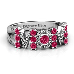 Split Shank Stone Filled MOM Ring in 925 Sterling Silver with Ruby