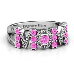 Split Shank Stone Filled MOM Ring in 925 Sterling Silver with Pink Tourmaline