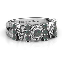 Split Shank Stone Filled MOM Ring in 925 Sterling Silver with Alexandrite