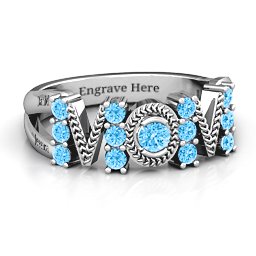 Split Shank Stone Filled MOM Ring in 925 Sterling Silver with Blue Topaz