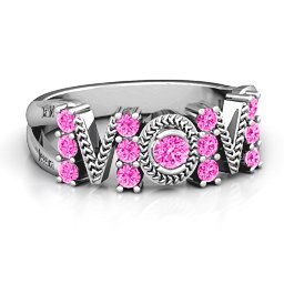 Split Shank Stone Filled MOM Ring in 925 Sterling Silver with Pink Tourmaline