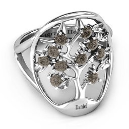 Oval Family Tree Ring in 925 Sterling Silver with Smokey Quartz