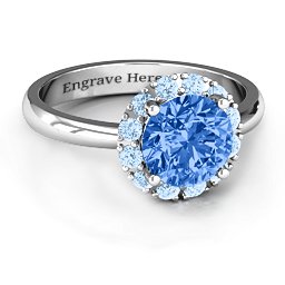 Victoria Single Halo Ring in 925 Sterling Silver with Fancy Blue Premium Zirconia and Aquamarine
