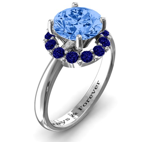 Victoria Single Halo Ring – Sterling Silver with Fancy Blue Premium Zirconia and Blue Sapphire