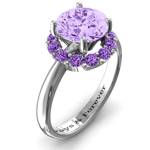 Victoria Single Halo Ring – Sterling Silver with Amethyst Premium Zirconia and Amethyst