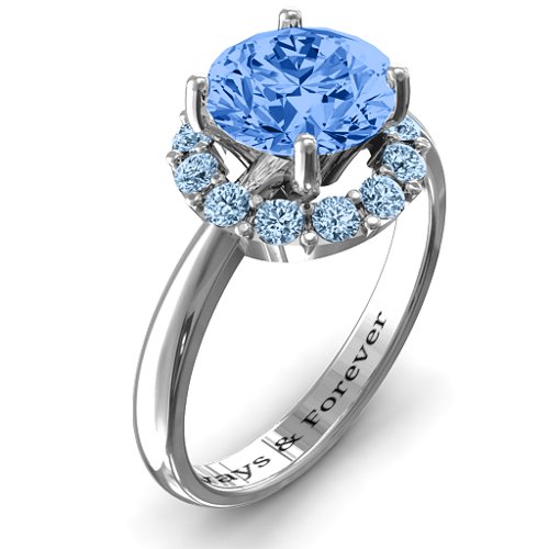Victoria Single Halo Ring – Sterling Silver with Fancy Blue Premium Zirconia and Aquamarine