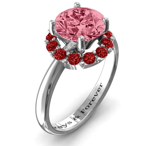 Victoria Single Halo Ring – Sterling Silver with Red Premium Zirconia and Garnet