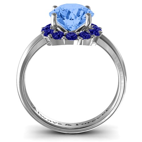 Victoria Single Halo Ring – Sterling Silver with Fancy Blue Premium Zirconia and Blue Sapphire