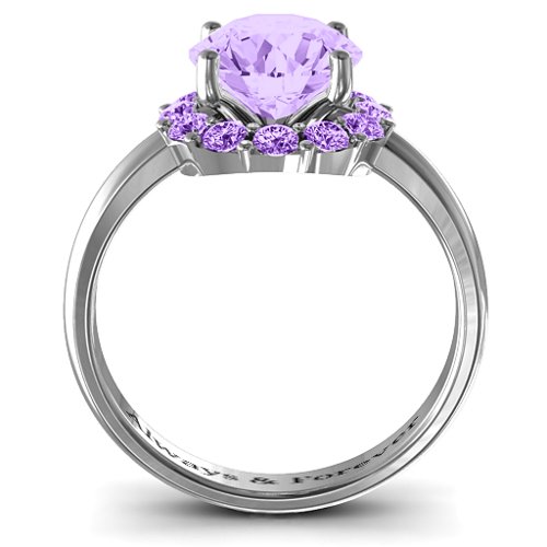 Victoria Single Halo Ring – Sterling Silver with Amethyst Premium Zirconia and Amethyst