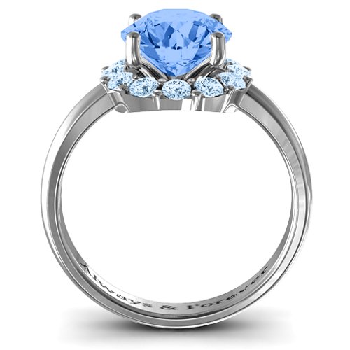 Victoria Single Halo Ring – Sterling Silver with Fancy Blue Premium Zirconia and Aquamarine