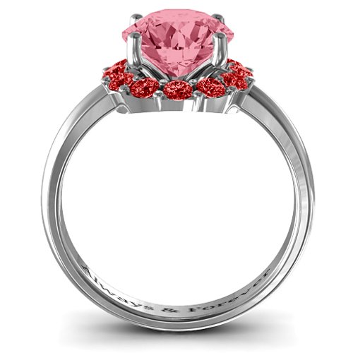 Victoria Single Halo Ring – Sterling Silver with Red Premium Zirconia and Garnet