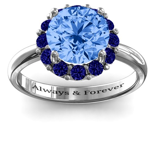Victoria Single Halo Ring – Sterling Silver with Fancy Blue Premium Zirconia and Blue Sapphire