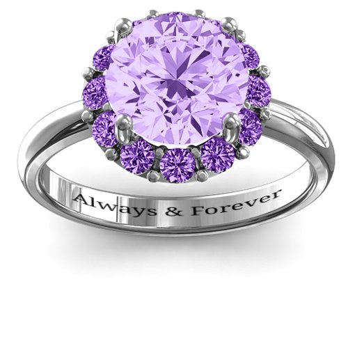 Victoria Single Halo Ring – Sterling Silver with Amethyst Premium Zirconia and Amethyst