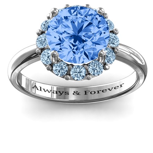 Victoria Single Halo Ring – Sterling Silver with Fancy Blue Premium Zirconia and Aquamarine