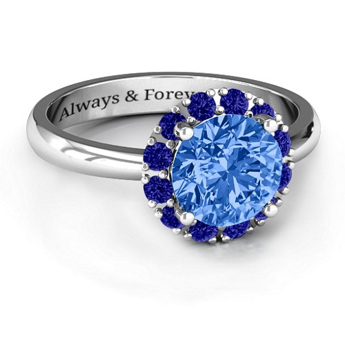 Victoria Single Halo Ring – Sterling Silver with Fancy Blue Premium Zirconia and Blue Sapphire