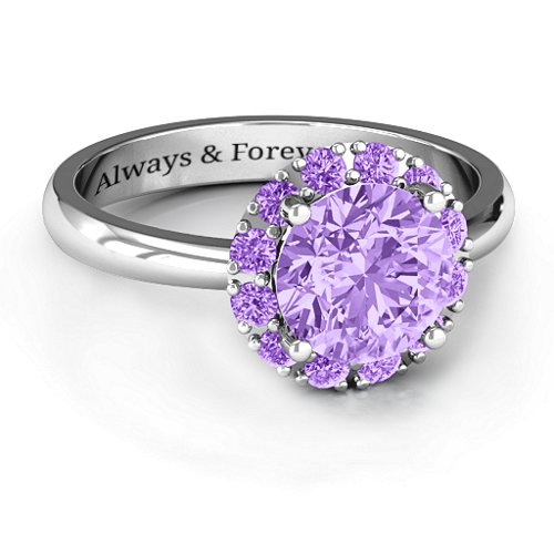 Victoria Single Halo Ring – Sterling Silver with Amethyst Premium Zirconia and Amethyst