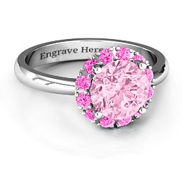 Victoria Single Halo Ring in 925 Sterling Silver with Fancy Pink Premium Zirconia and Pink Tourmaline