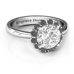 Victoria Single Halo Ring in 925 Sterling Silver with White Premium Zirconia and Alexandrite