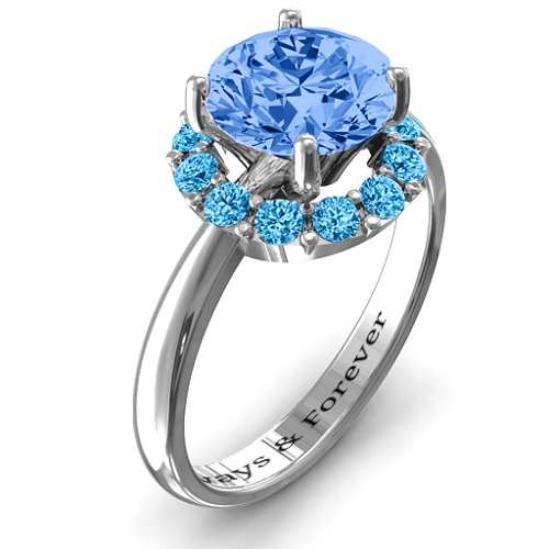 Victoria Single Halo Ring – Sterling Silver with Fancy Blue Premium Zirconia and Blue Topaz