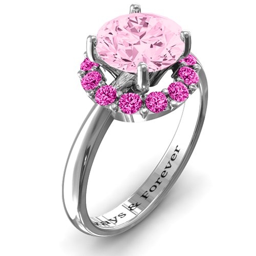 Victoria Single Halo Ring – Sterling Silver with Fancy Pink Premium Zirconia and Pink Tourmaline