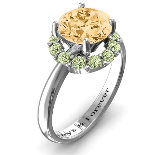 Victoria Single Halo Ring – Sterling Silver with Fancy Yellow Premium Zirconia and Peridot