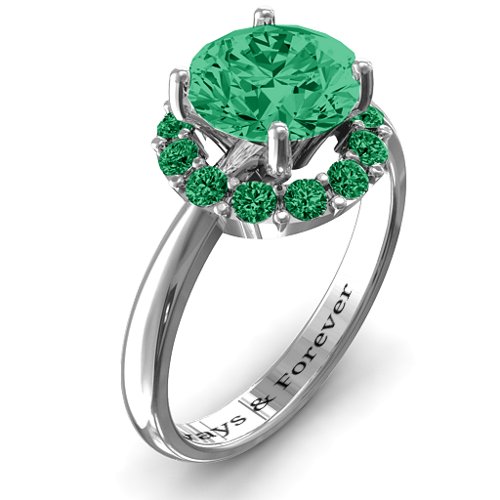 Victoria Single Halo Ring – Sterling Silver with Green Premium Zirconia and Emerald